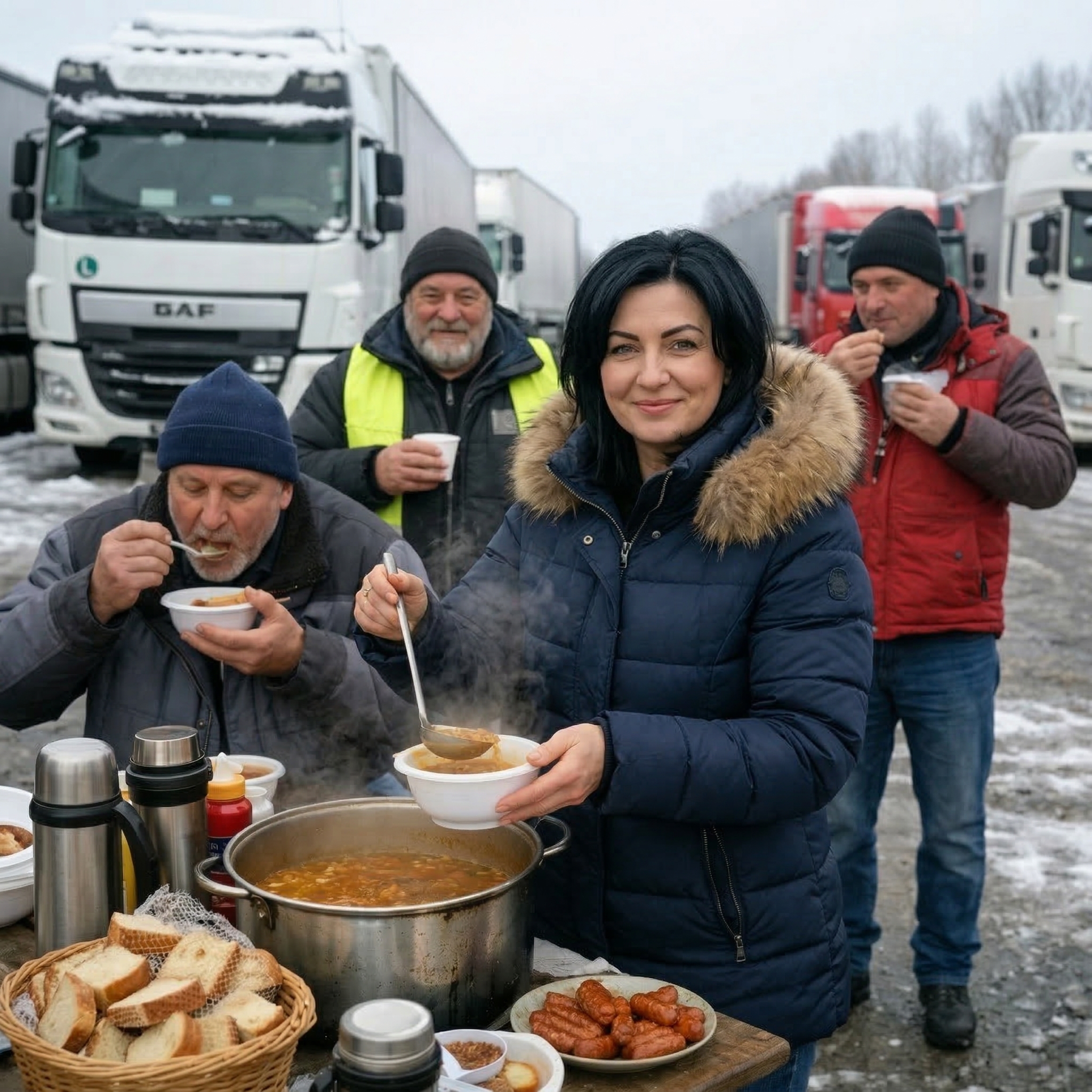 Hans änka och lastbilschaufförs fru underhöll de frusna förarna — två dagar senare återvände de och betalade av hans skuld.