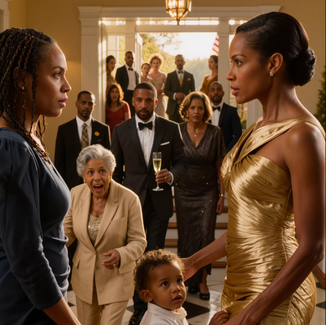 På min mans födelsedagsfest log hans mamma och sa åt mig att “representera familjen på lämpligt sätt” — så det gjorde jag. Jag välkomnade en tyst ung kvinna till dörren, placerade en liten pojke med min mans ögon mitt i deras perfekta firande och såg Atlantas mest polerade familj nystas upp under tyngden av den enda sanning de hade ägnat flera år åt att försöka dölja.